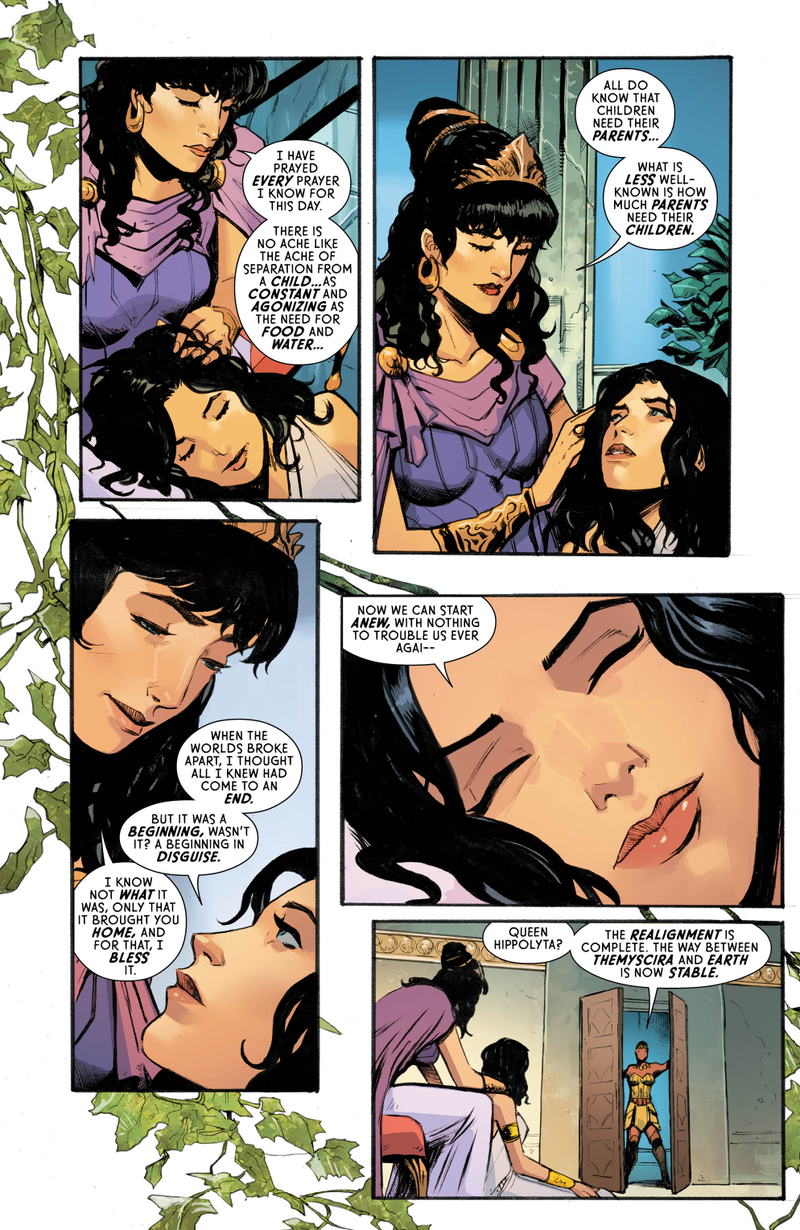 Hippolyta explaining to Diana how parents need their children as much as children need their parents.